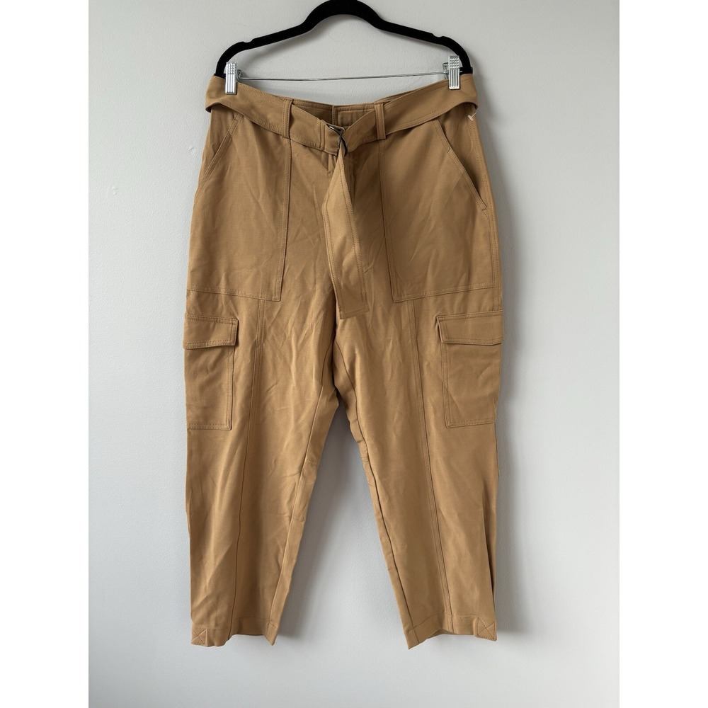 Banana Republic Womens Sz 14 Brown Rayon Cargo Belted Tapered‎ Cropped Pant NWOT